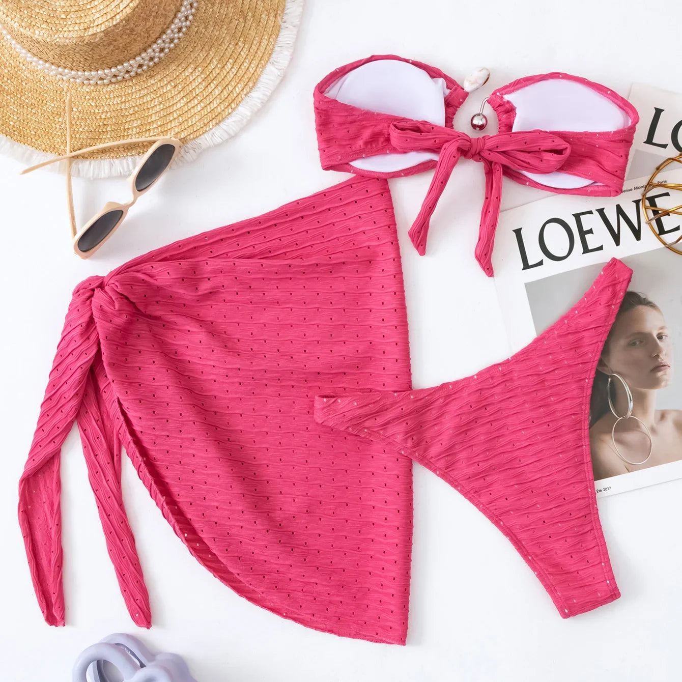 2024 Three Pieces Bikini Set With Skirt Sexy Swimwear Women Swimsuit Solid Push Up Bathing Suit Beachwear Female Biquini