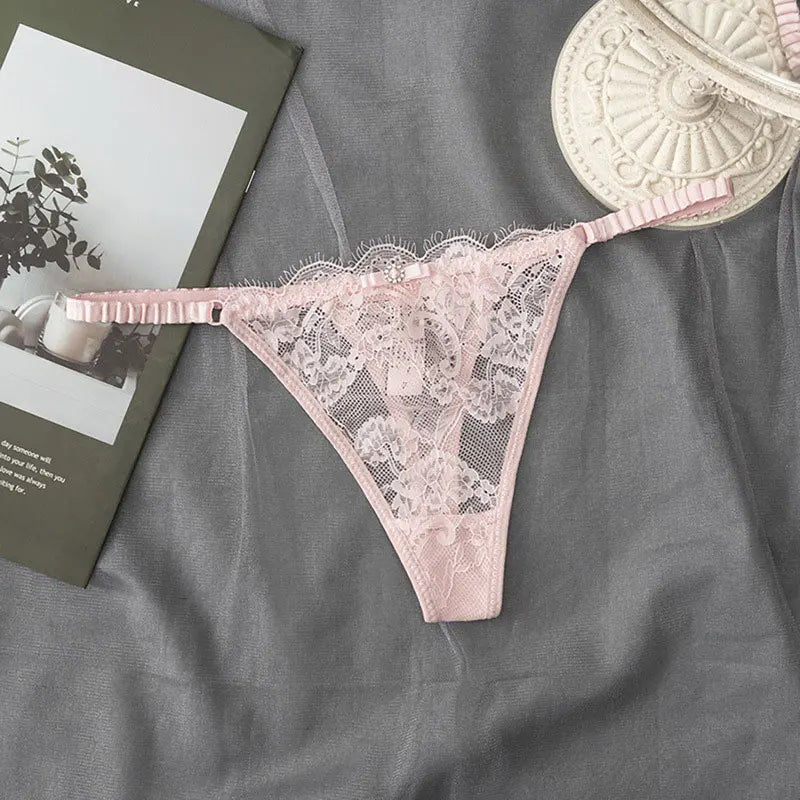 New Sexy Pink  Women's Underwear Low-Waisted Sexy Thong Attractive Breathable Women Panties Bra Rhinestone Fashion  Comfort Br