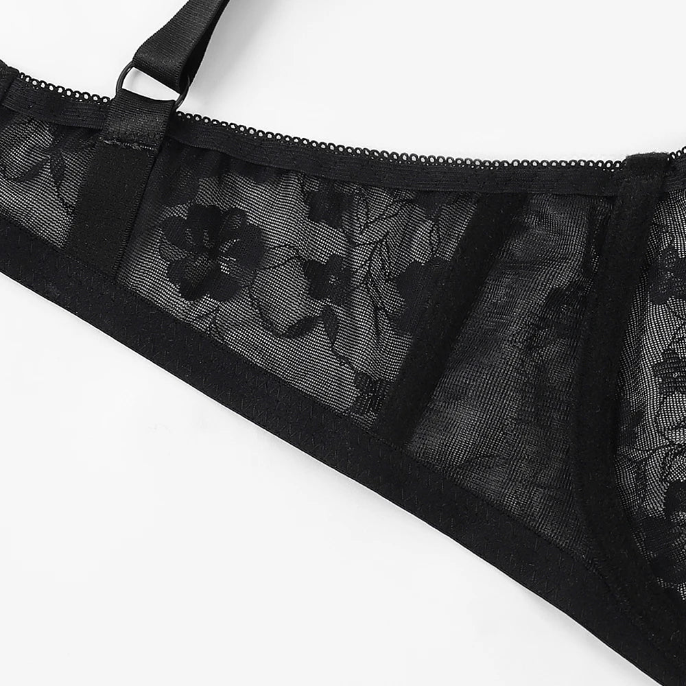 3 Pcs Women's Bra Elegant Retro Lace Sheer Unpadded Sexy Lingerie BH Tops Flower knitting Brassiere Underwire Plus Size Bras