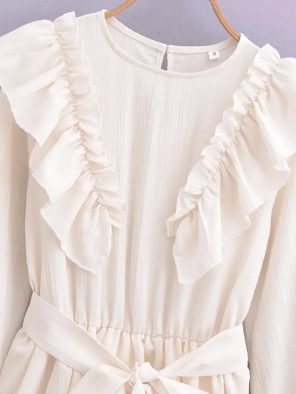 Foridol Ruffles Tierred Beige Lantern Sleeve Women's Dress Spring Summer O Neck Casual Short Vestidos A-line Beach Dress 2025