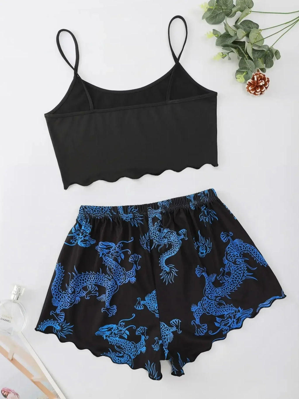 Summer Pajamas Set for Women Nightwear Sexy Dragon Printed Vest Halter Top Shorts Suit Homewear Sleepwear Loungewear