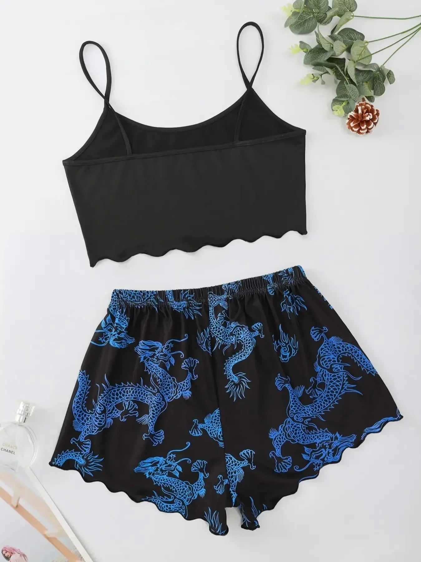 Summer Pajamas Set for Women Nightwear Sexy Dragon Printed Vest Halter Top Shorts Suit Homewear Sleepwear Loungewear