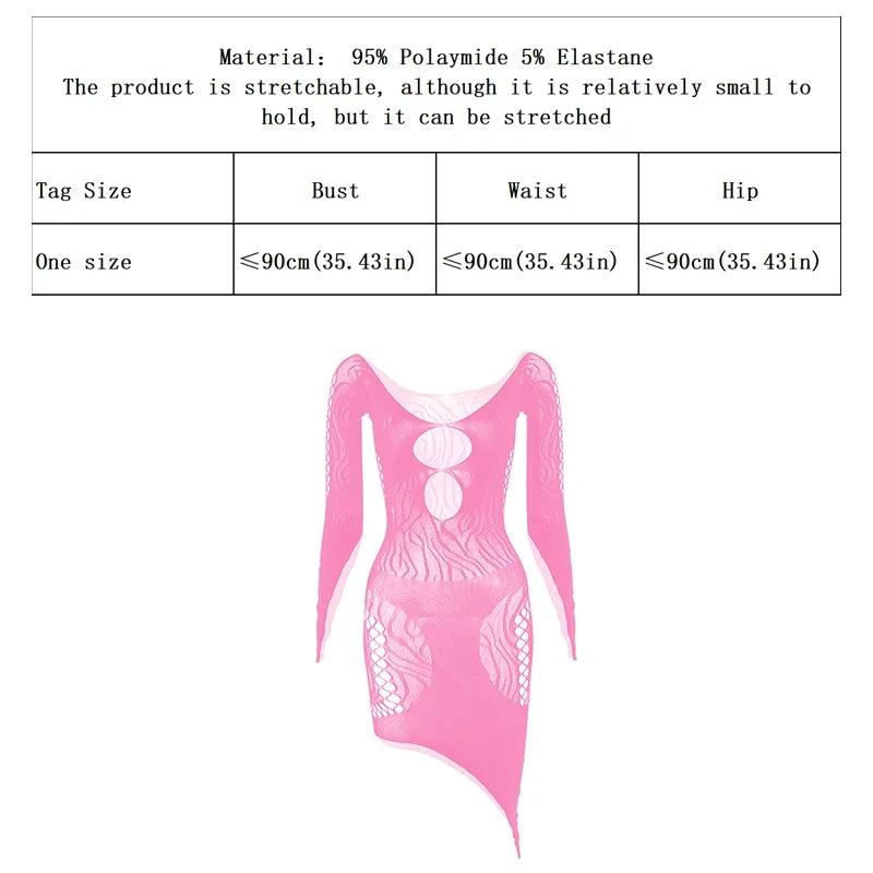 1 Piece Beach Cover Up without Bikini Summer's Hottest Mesh Swimsuit Women Summer Pool Swimwear Long Sleeves Hollow Out Dress