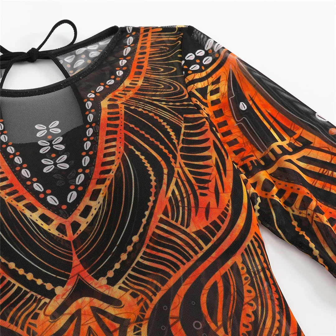 S - XXL 3PCS New Printed Long Sleeve With Pants Sarong Women Swimwear One Piece Swimsuit Female Bather Bathing Suit Swim K7180