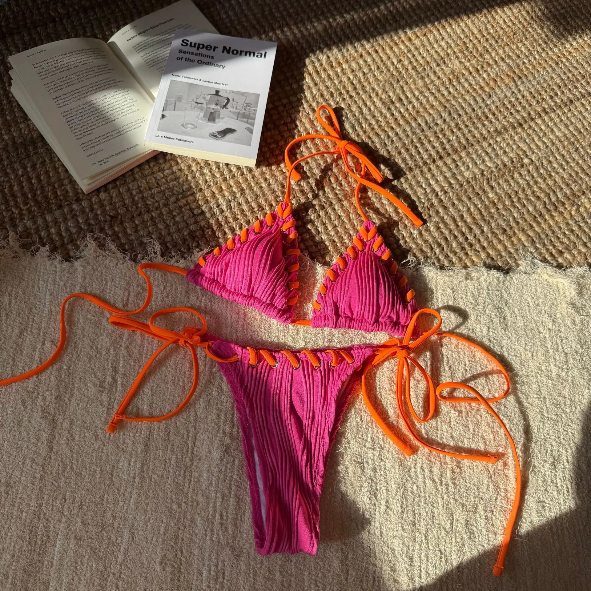 2025 Halter Wrinkled Weaved Bikini Women Swimwear Female Swimsuit Two Pieces Bikini Set Brazilian Bathing Suit Swim Beach Wear