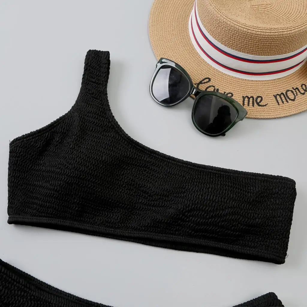 One Shoulder Bikinis 2026 Women Sexy Swimwear Female Brazilian Swimsuit Solid Beachwear Bathers Bathing Swimming Swim Suit