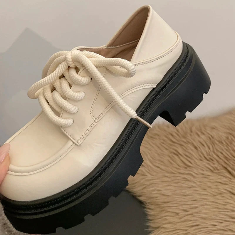 Elegant Lace-Up Platform Loafers for Women 2026 British Style High Heels Oxford Shoes Woman Preppy Style Pu Leather Shoes Female