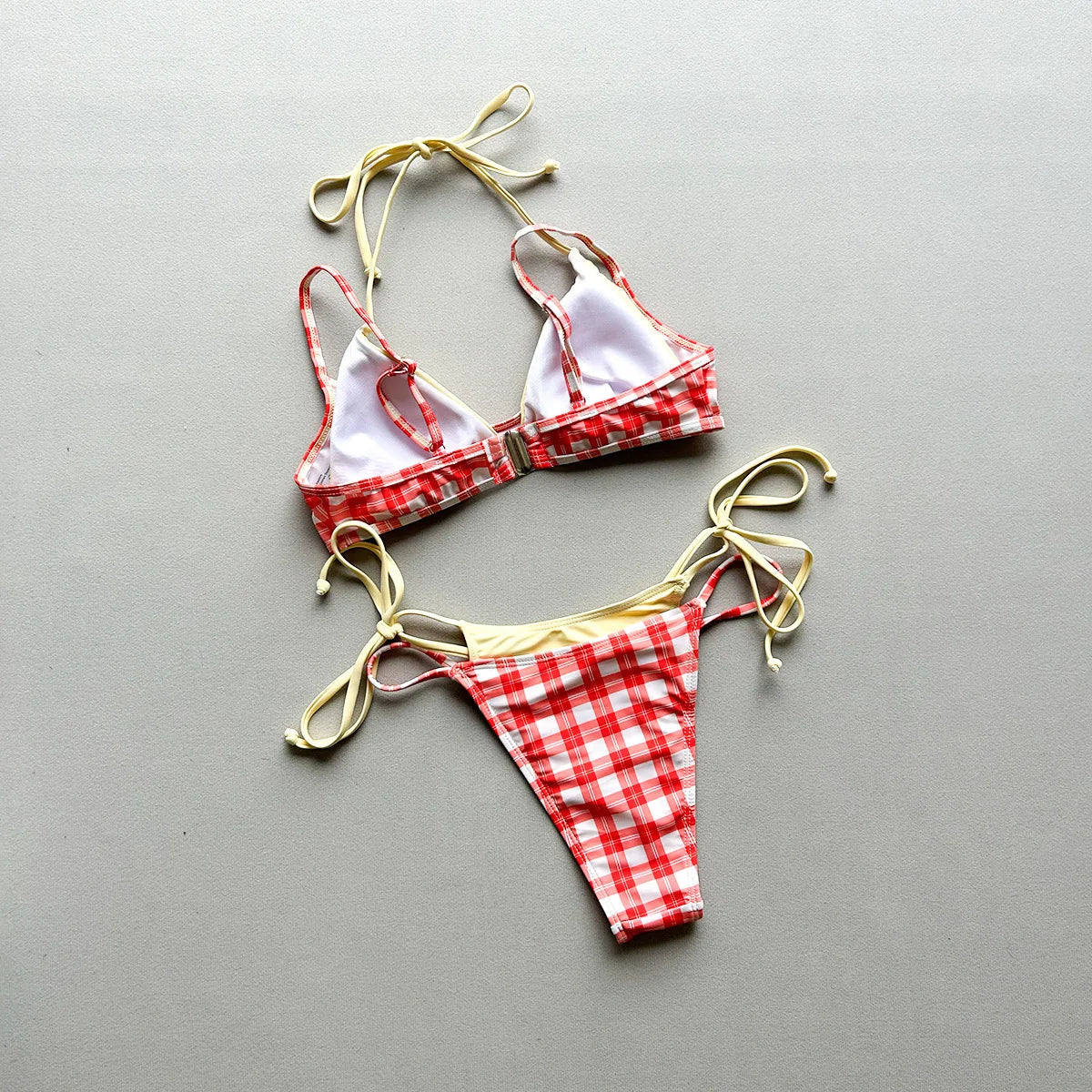 2026 New Summer Women's 2 Pieces Suit Swimwear Sexy Strappy Halter Lace-up Swimsuit Backless Low Waist Push Up Bikini Beachwear