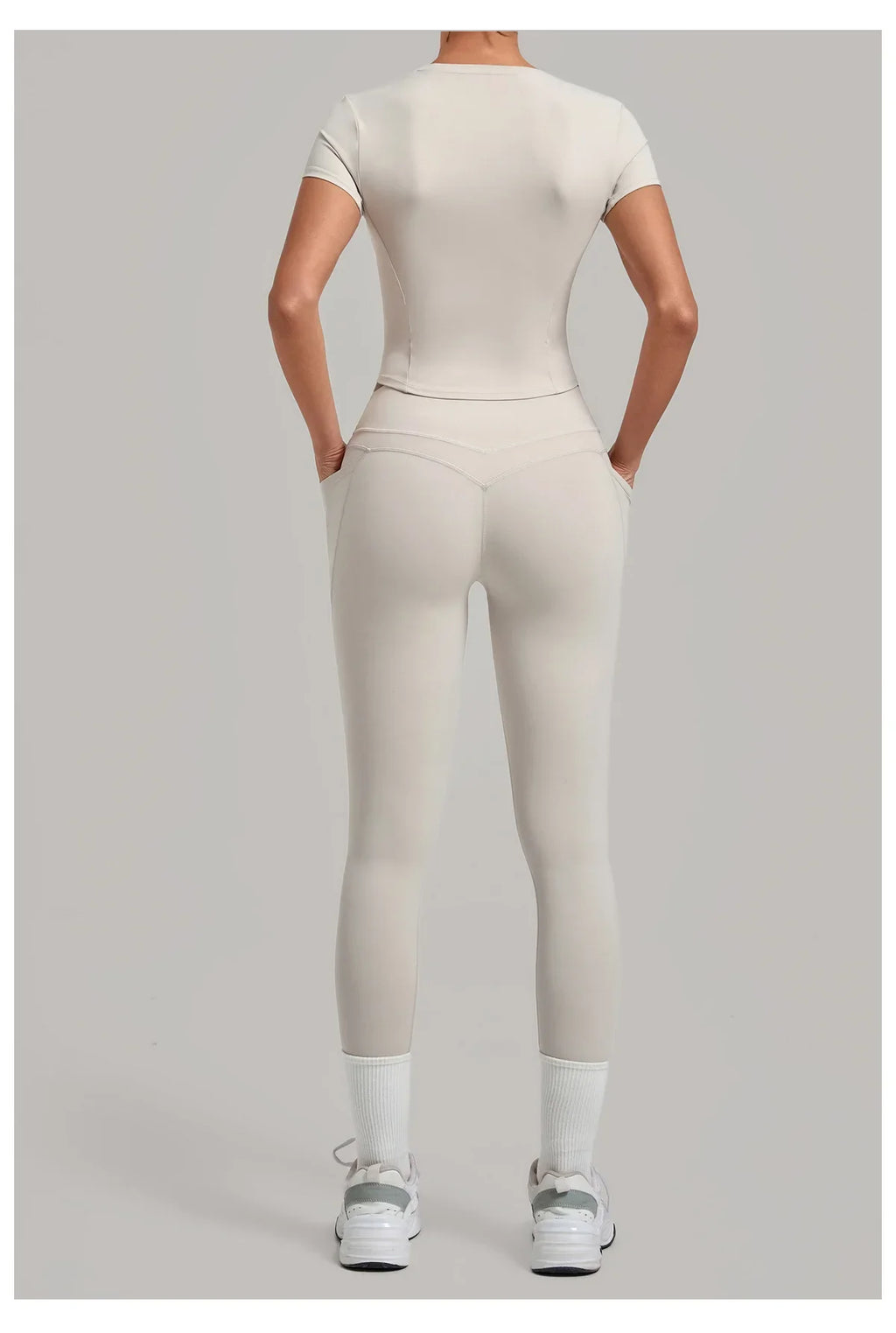 Women Tracksuit Yoga Sets Short Sleeve Slim Sports T Shirts Workout Clothes Outdoor Tight High Waist Pocket Pants Fitness Suits