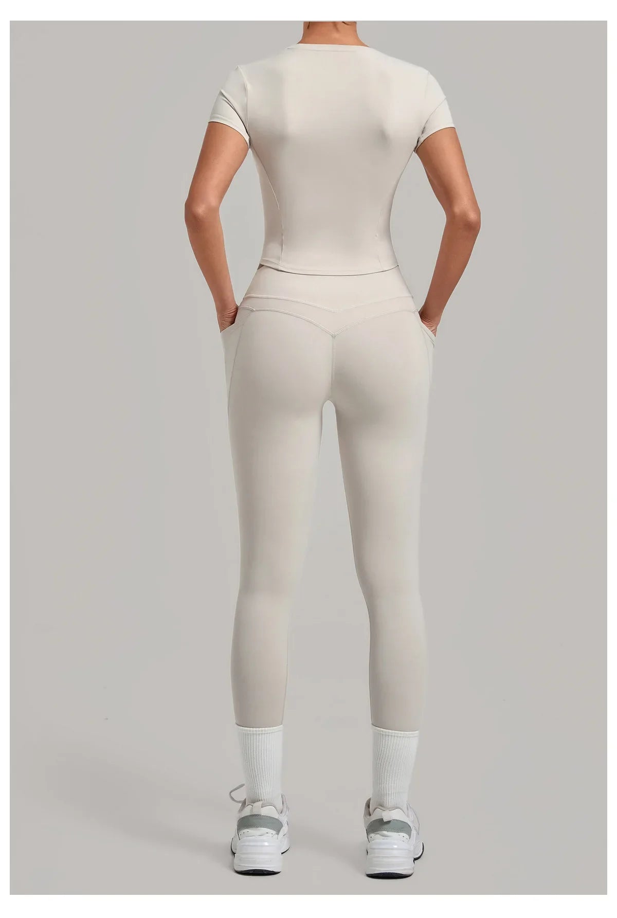 Women Tracksuit Yoga Sets Short Sleeve Slim Sports T Shirts Workout Clothes Outdoor Tight High Waist Pocket Pants Fitness Suits
