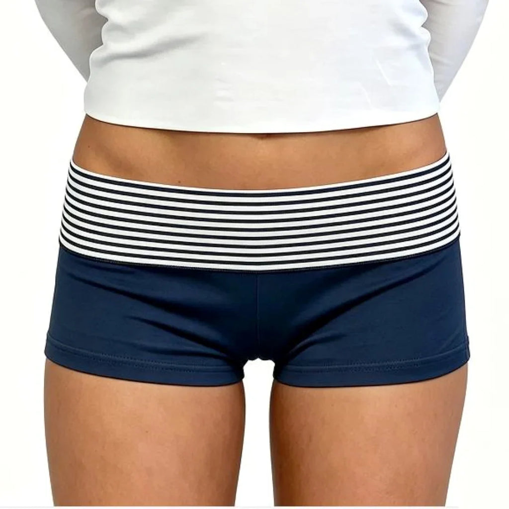 2026 Summer Women Striped Over Fold Shorts Elastic Waist Skinny Short Pants  Daily Casual Lounge Jogging Shorts