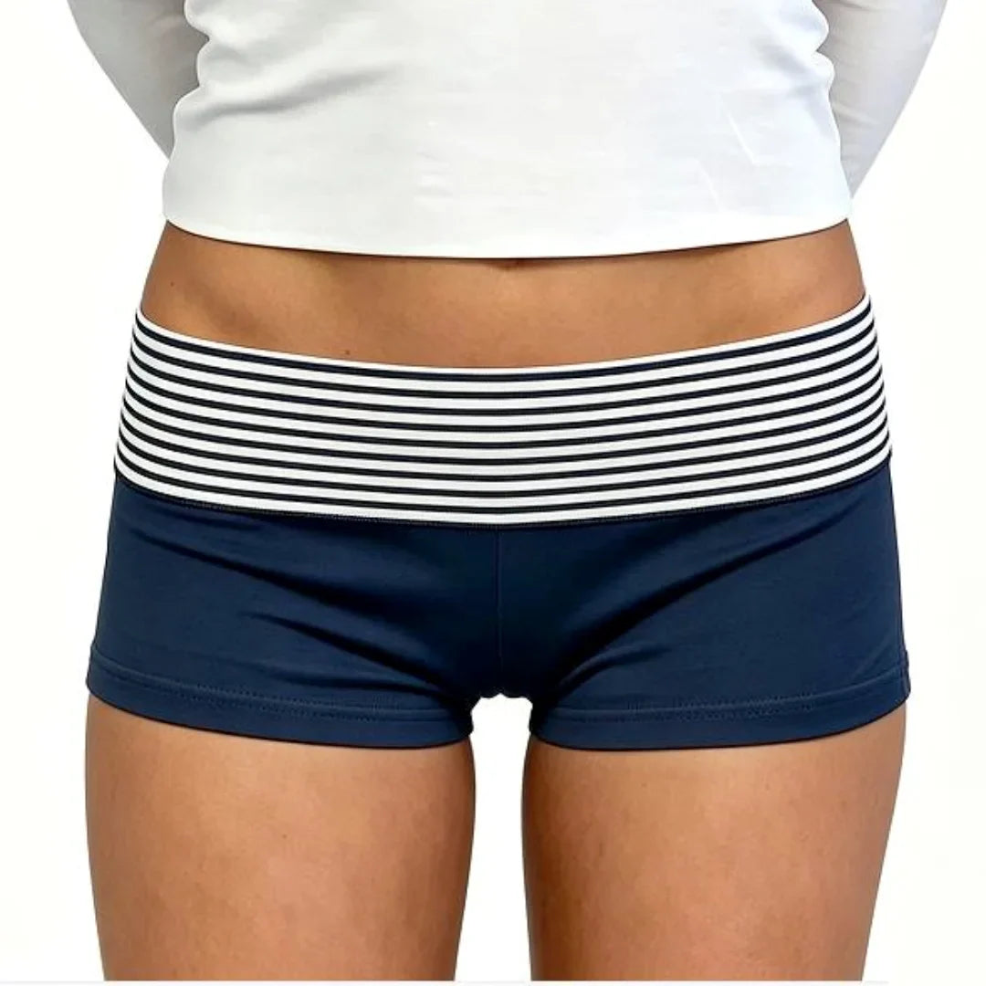 2026 Summer Women Striped Over Fold Shorts Elastic Waist Skinny Short Pants  Daily Casual Lounge Jogging Shorts