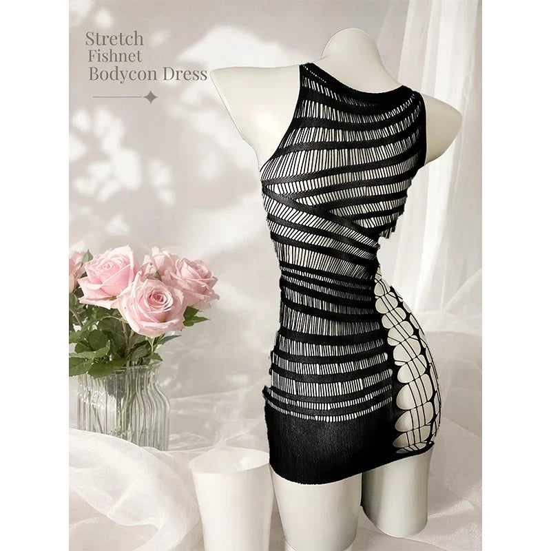 Women Sheer Mesh Long Sleeve Beach Cover Up, Sexy See-Through Fishnet Dress, Solid Bodycon  For Summer Beach Party