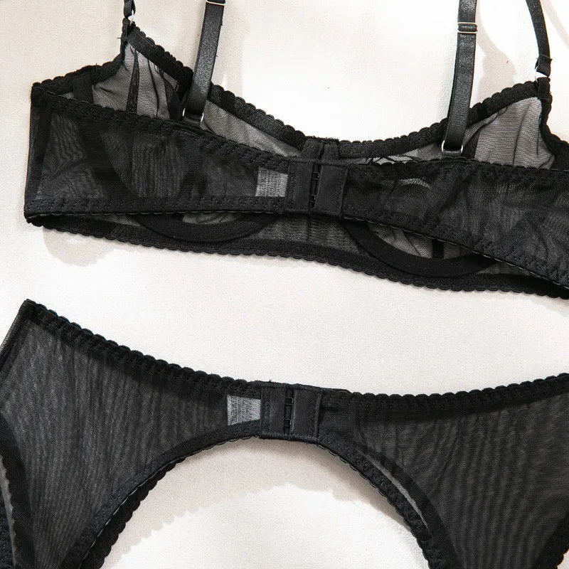 Toucheart Erotic Lingerie Comfortable Mesh Sexy Body Shaping Ultra-thin See-through Sexy Underwear Four-piece Set with Stockings