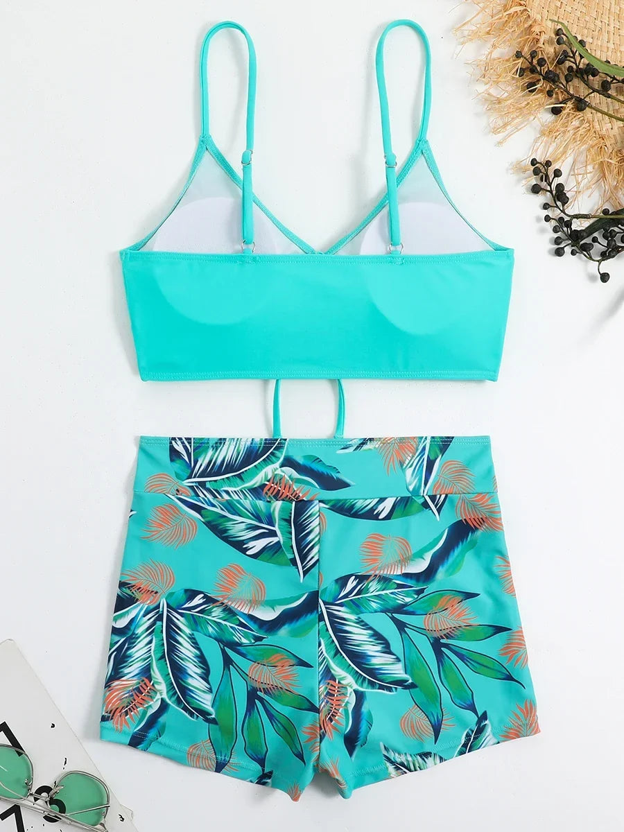Drawstring Front Shorts Bikinis 2024 High Waist Swimsuit Women Swimwear Female Bathers Bathing Swimming Swim Suit Beachwear
