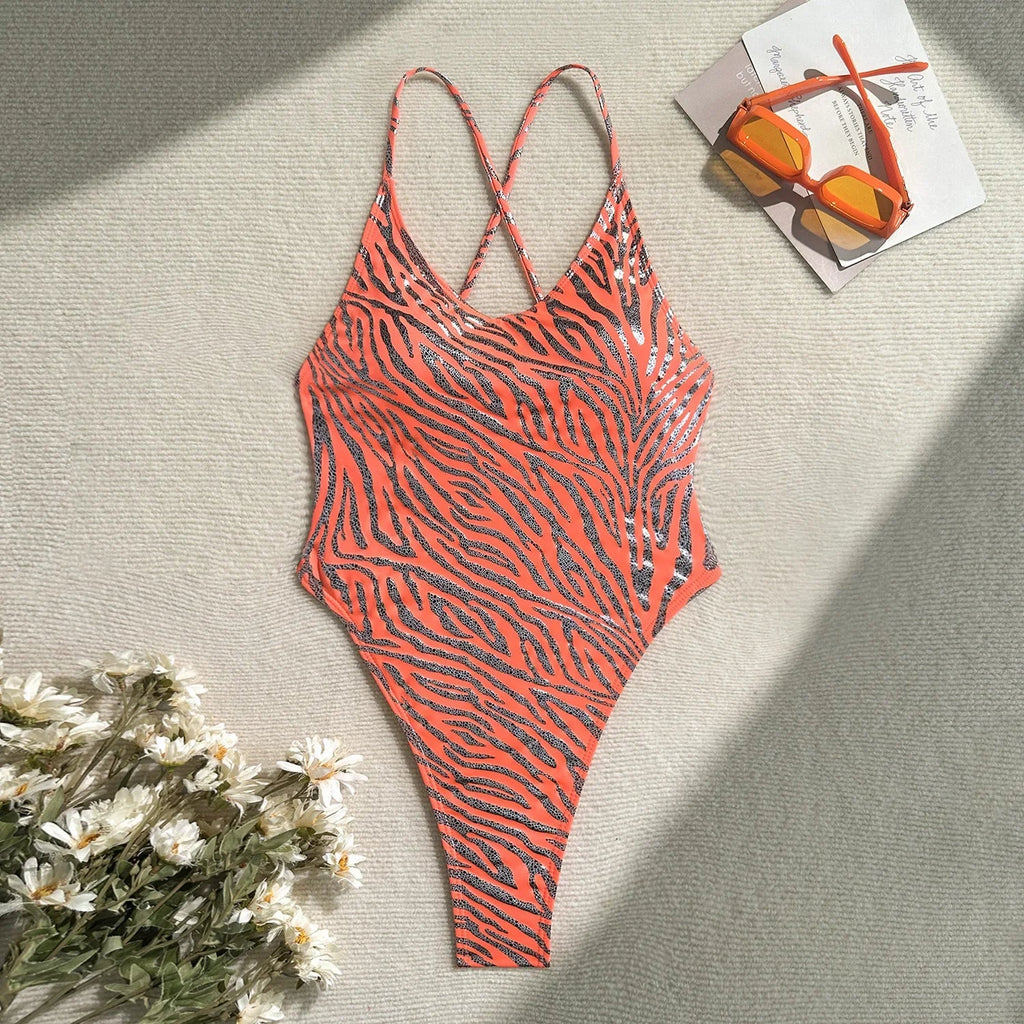 Printed Extreme Mini Micro Thong Women Swimwear One Piece Swimsuit Female Cross Back High Cut Monokini Bather Bathing Suit Swim