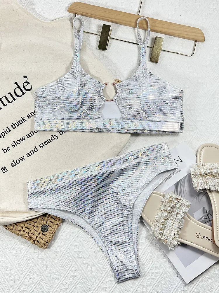 Snakeskin Female Swimsuit High Waist Bikini Women Swimwear Two-pieces Bikini Set Hollow Out Bather Bathing Suit Swim Beachwear