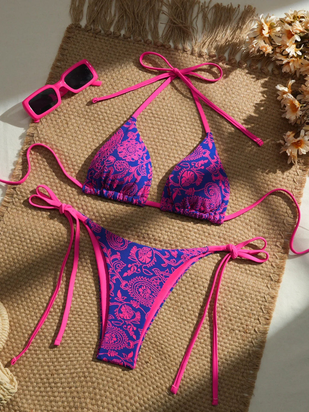 Sexy Pink Mesh Patchwork Bikinis Sets Women Push Up Bra Bandage Thong Swimsuit 2026 Summer Bathing Suit Holiday Micro Swimwear