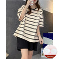 Large Size with Cushion Pajamas Women Summer Loose Striped School Leisure Homewear Two-Piece Set Green Korean Fashion Sleepwear