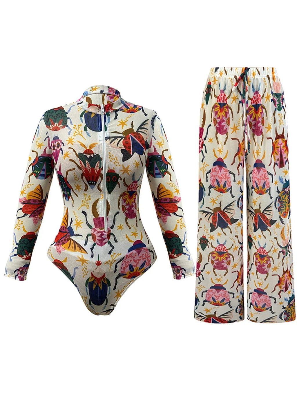 S - XXL New One Piece Swimsuit Women Swimwear Female Padded Bather Bathing Suit Swim With Pants Zipper Printed Long Sleeve K8113