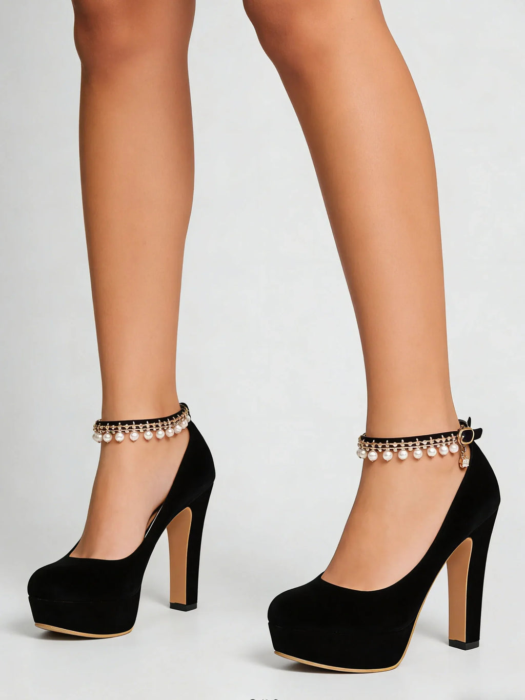 2026 Big Size 33-43 Classic Black Office Lady Beading Ankle Strap Platform Pumps Elegant Red 12cm Party High Heels Shoes Women