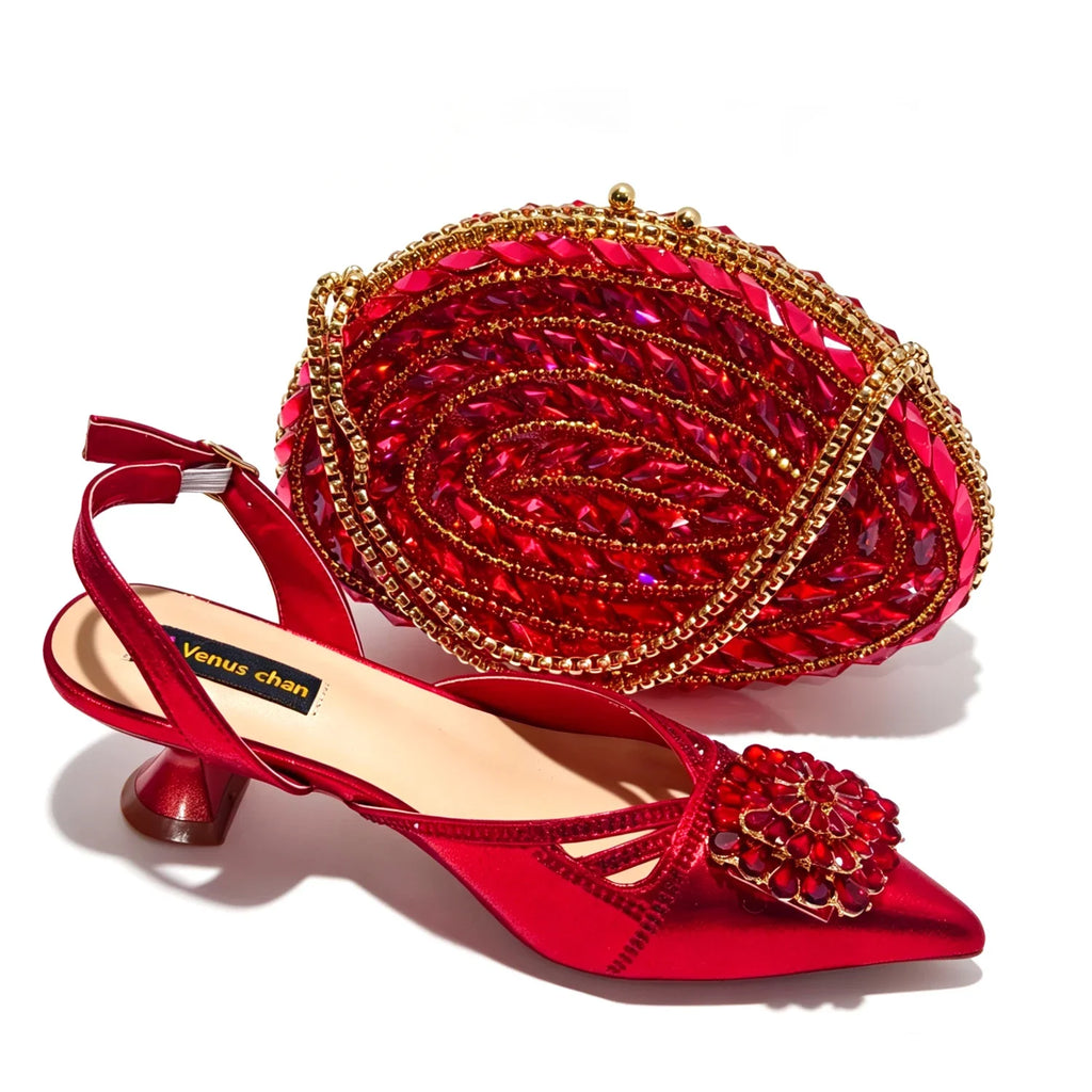 Doershow nice African Shoes And Bag Matching Set With silver Hot Selling Women Italian Shoes And Bag Set For Wedding HGY1-1