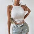 Women's Summer Vest Tassel Hem Sleeveless Cold Shoulder Fashionable Slim Tank Tops casual Y2K Chic Tops