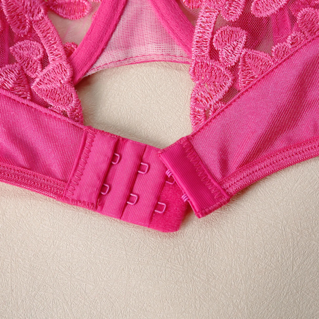 Sexy underwear French ultra-thin embroidered love mesh bra big breasts showing small sexy underwear set