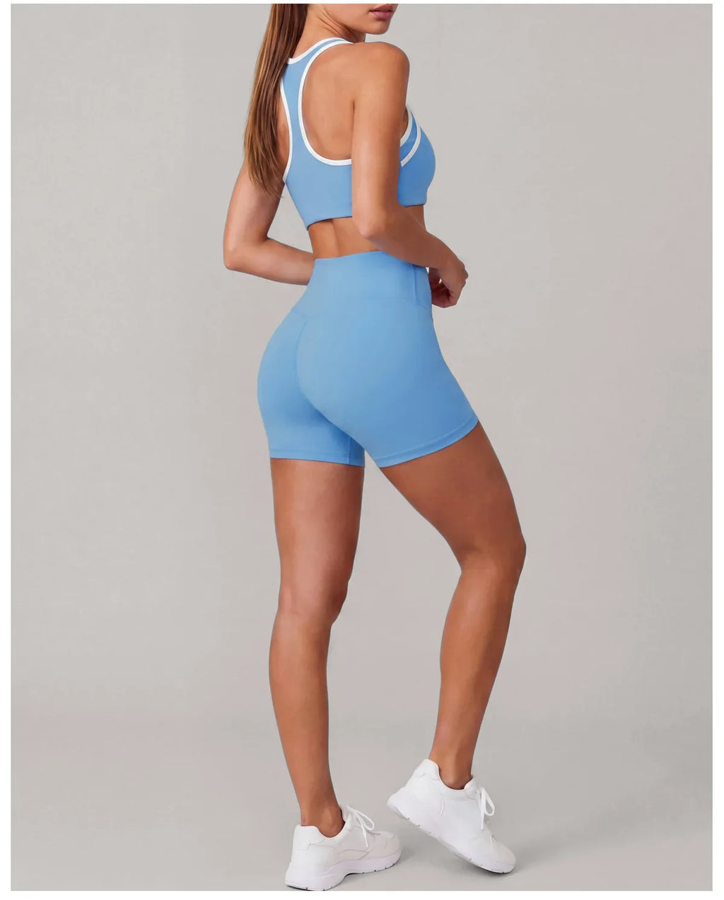 Summer 2 Pieces Yoga Sets Women Color Contrast Back I-shaped Shockproof Sports Bra High Waist Shorts Gym Fitness Suit Tracksuit