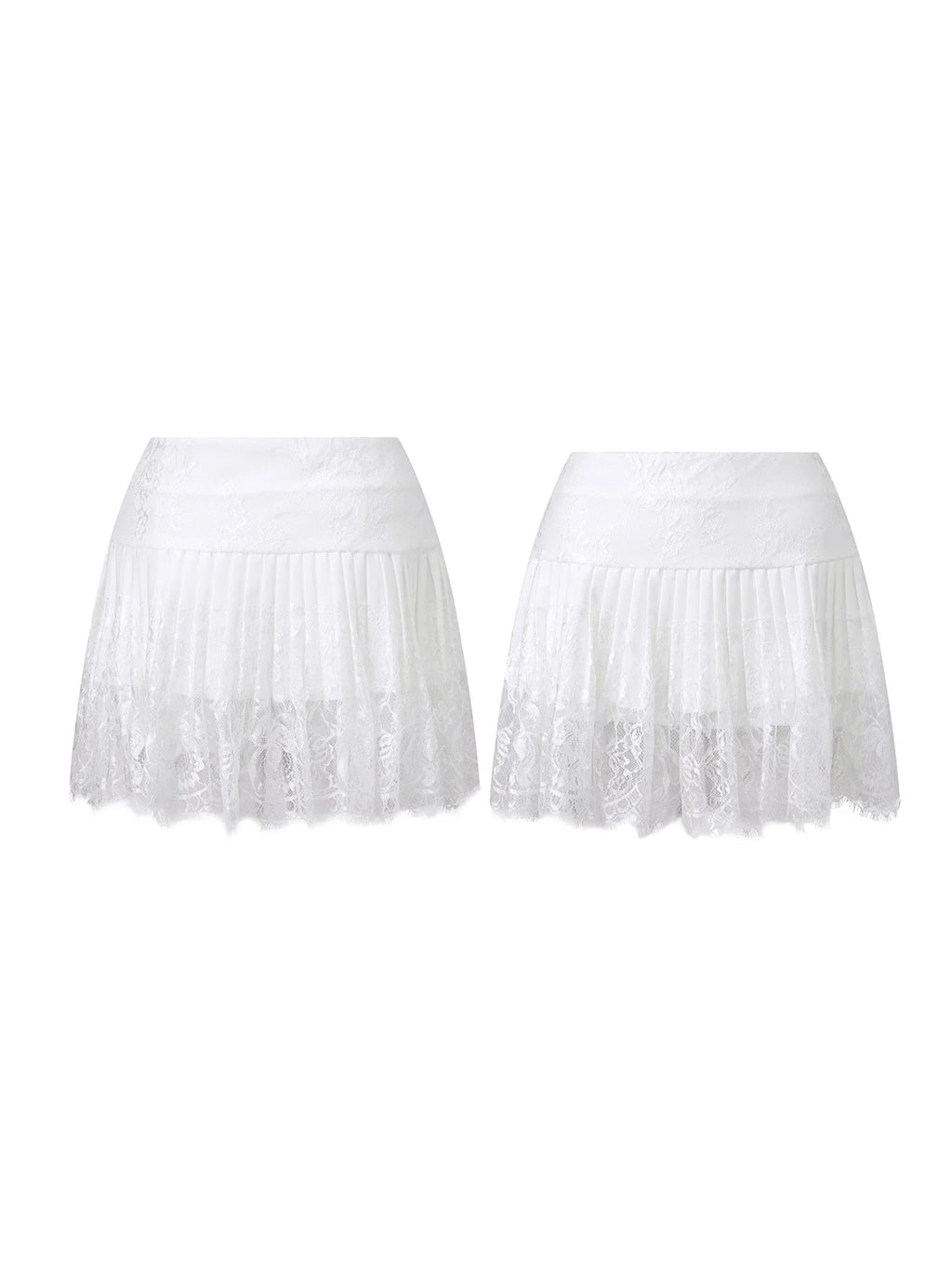 Women Solid Color Patchwork Lace Mini Skirt High Rise A-line Short Pleated Skirts Casual Summer Streetwear