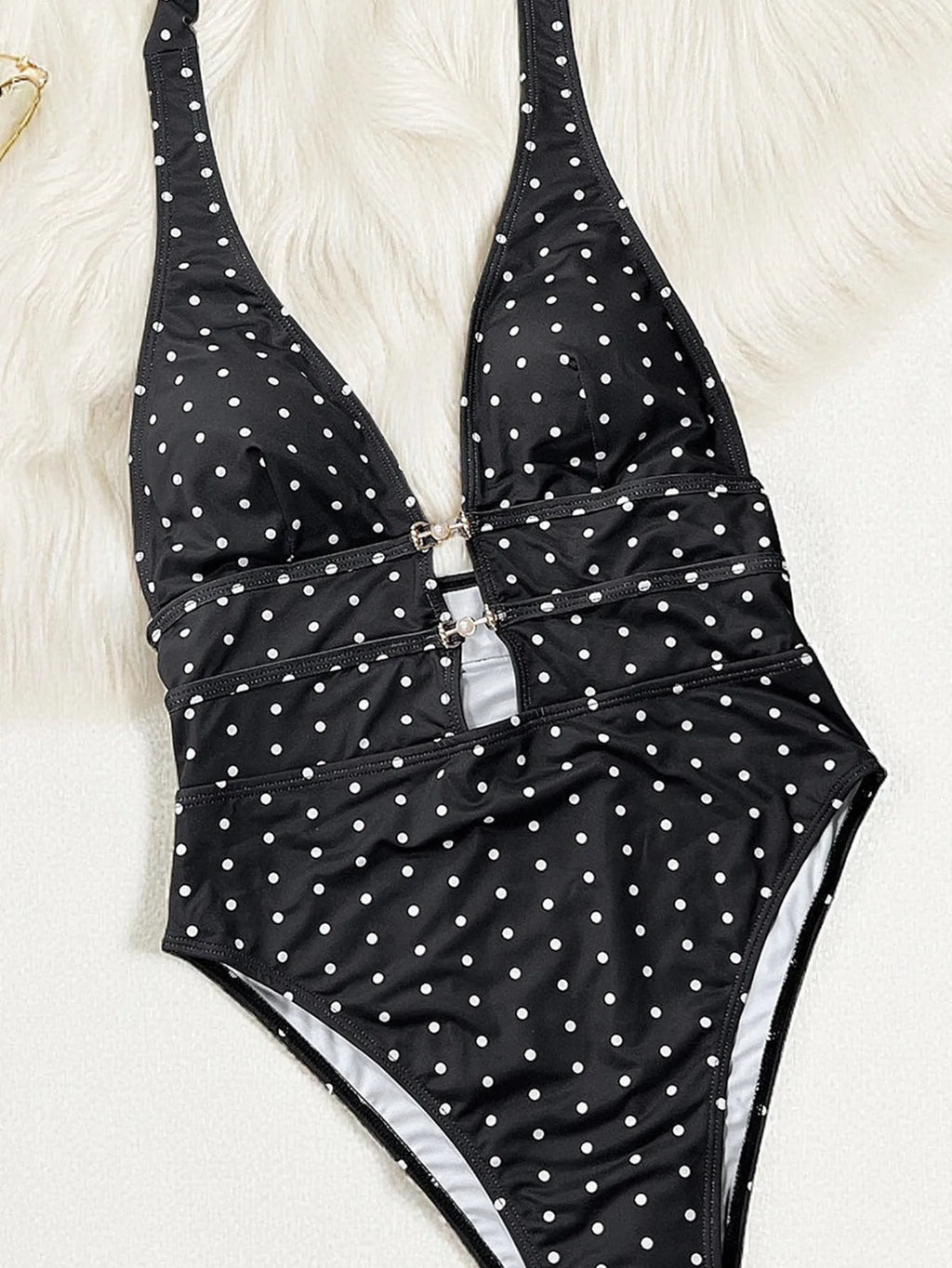 2026 New Summer Women Polka Dot Print Swimsuit Sexy Deep V Neck Swimwear Hollow Out One-piece Suit Female Holiday Look Beachwear