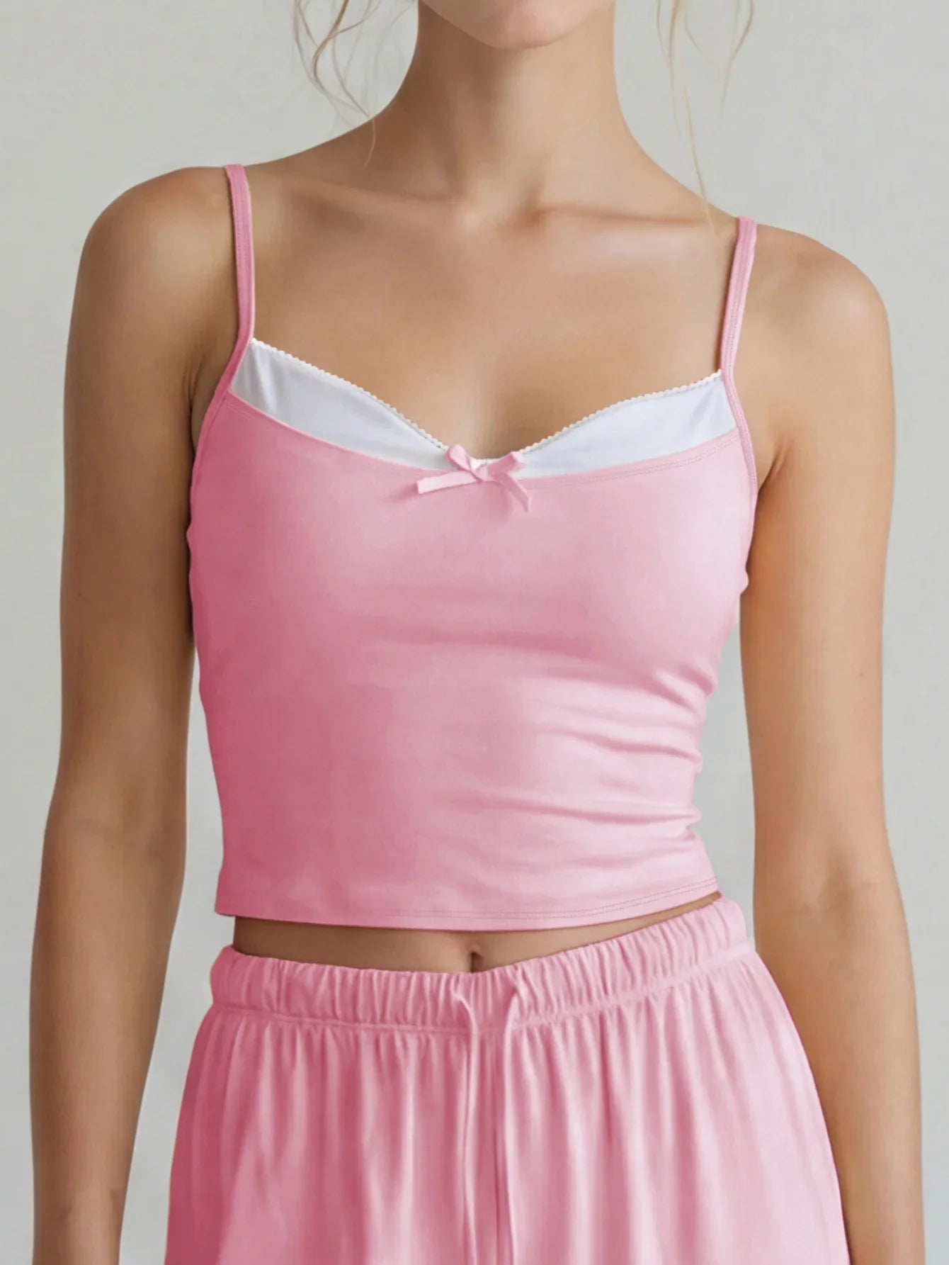 Color-block Fake Two-piece Yoga T Shirts Women Thin Straps Bow Padded Slim Sports Camisole Gym Running Training Fitness Tank Top