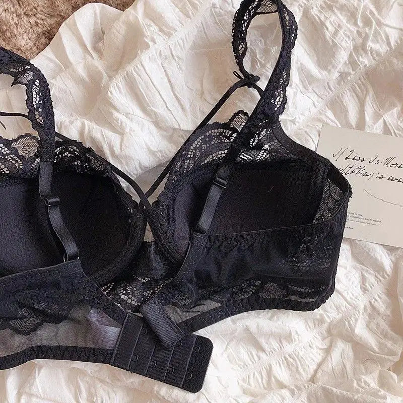 MOYISU French Pure Lace Bralette Petite Bra Set, AABB Cup with Removable Straps & Thin Push Up Pads, Soft Underwire Sexy Women's
