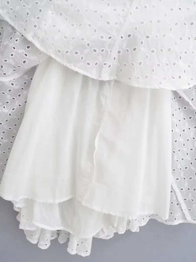 Foridol White Beach Summer Dress Women Backless Cotton Lace Short Autumn Sundress Women Clothing Halter A-line Pleated Dress