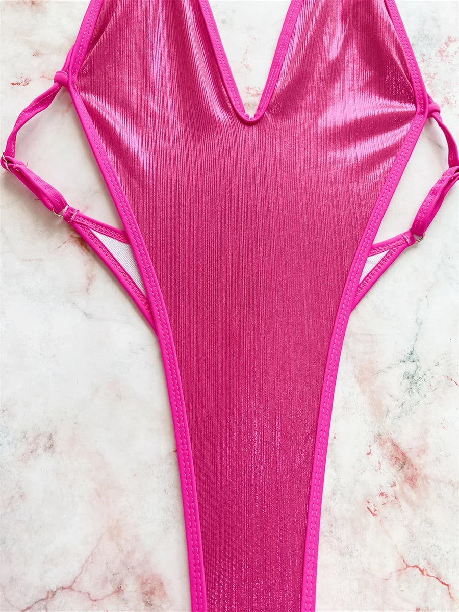 Sexy Ribbed Cross Backless Women Monokini Micro String Thong Swimwear One Piece Swimsuit Female High Cut Bathing Suit Swim Lady