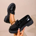 British Style Platform Loafers for Women Plus Size 43 Thick Heel Commute Work Shoes Ladies Comfort Thick Sole Pu Leather Shoes