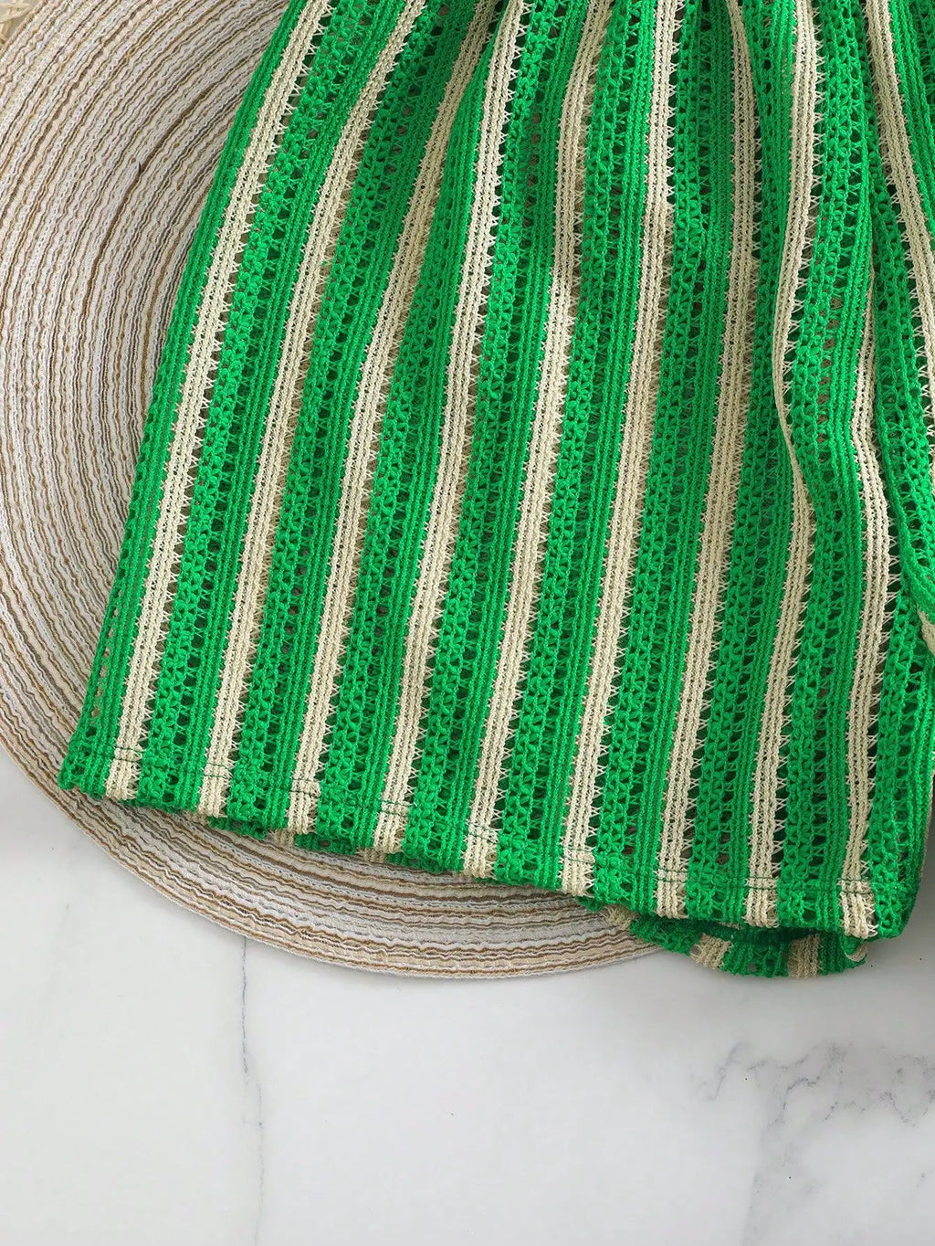 3PCS With Shorts Stripe Halter Fishnet Bikini Women Swimwear Female Swimsuit Three-pieces Bikini Set Bathing Suit Swim Beachwear