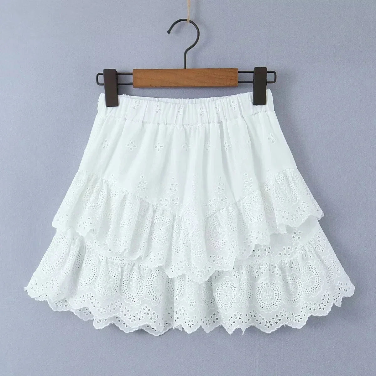 Foridol Summer Off Shoulder White Lace Skirt Set Dress Women Outfits Ruffles Tiered Mini Flower Embriodery Two Pieces Beach Suit