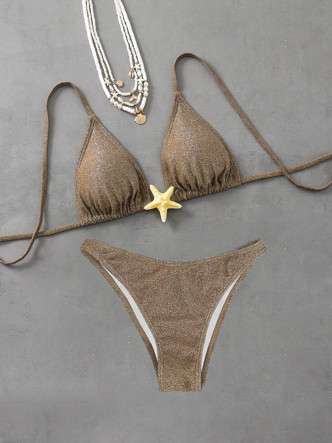 Sexy Metal Starfish Designer Bikini Set 2025 Women Shiny Green Black Push Up Micro Swimsuit Beach Bathing Suit Thong Swimwear