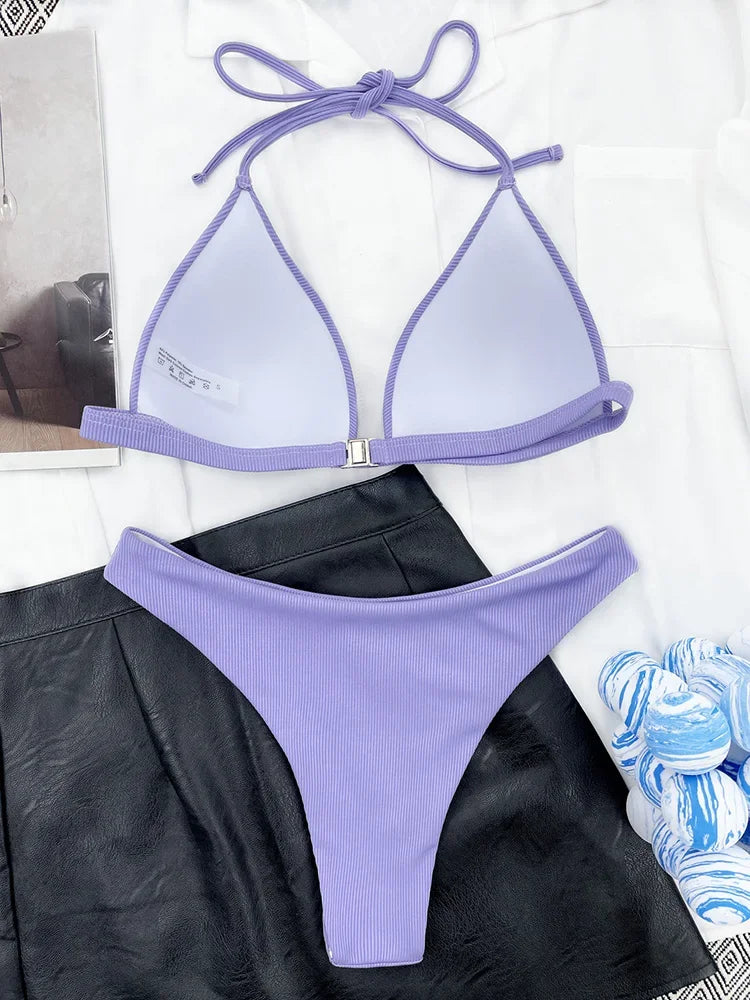 2025 Halter Bra Cup Bikini Women Swimsuit Female Push Up Swimwear Two Pieces Bikini set Brazilian Bather Bathing Suit Swim Lady