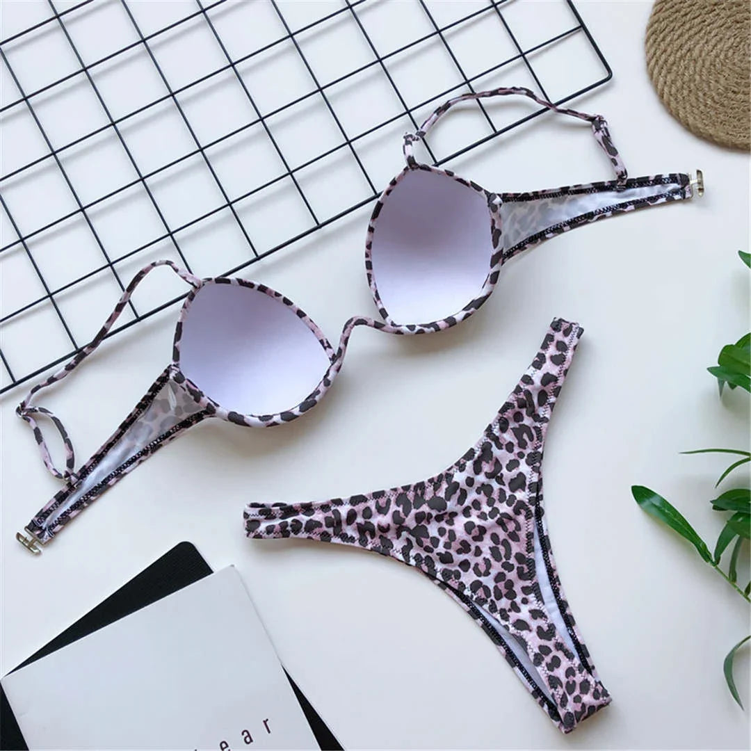New Sexy V-bar Underwired Bra Push Up Bikini Women Swimwear Female Swimsuit Two-pieces Set V Wire Bather Bathing Suit Swim V1732