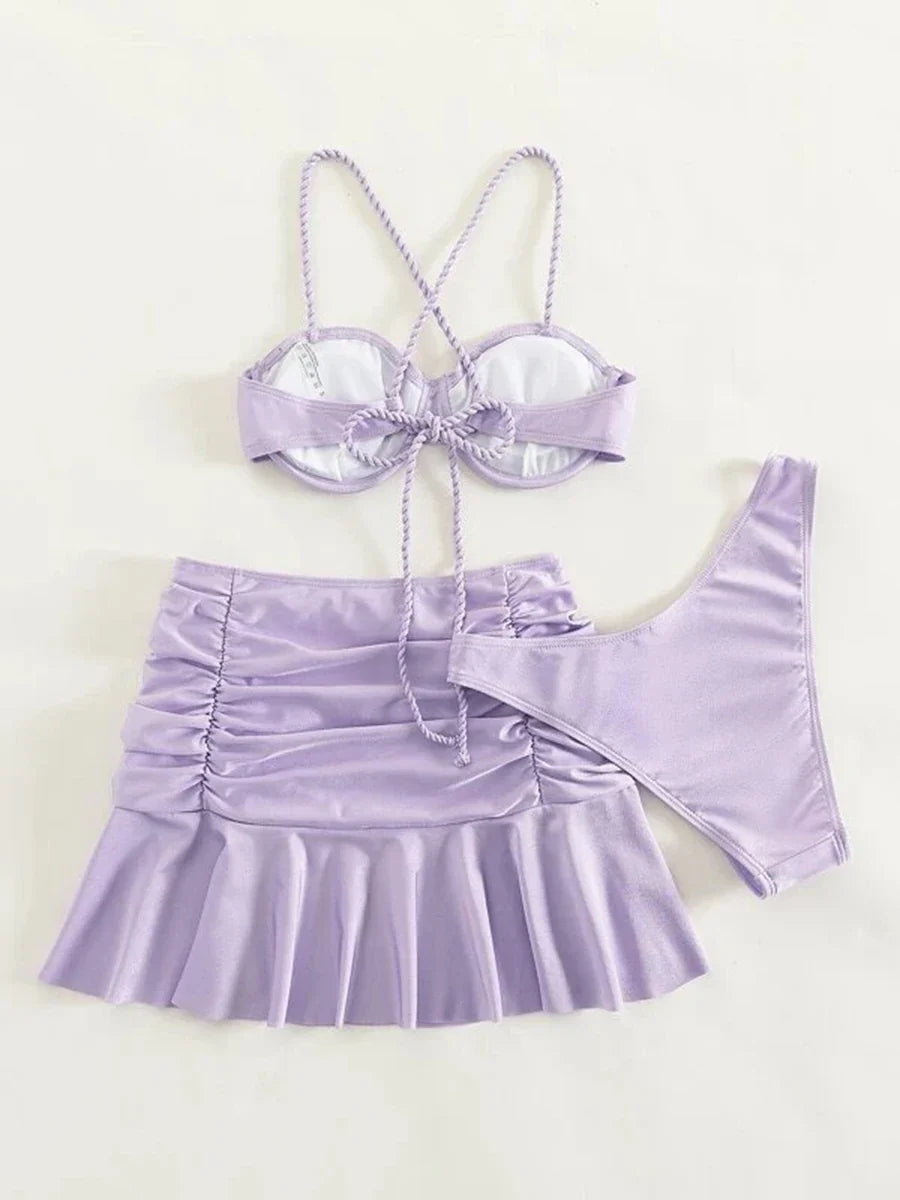 2026 Push Up 3 Pieces Bikini & Beach Slirt Swimsuit Women Strappy Swimwear Female Bathers Bathing Swimming Swim Suit Beachwear