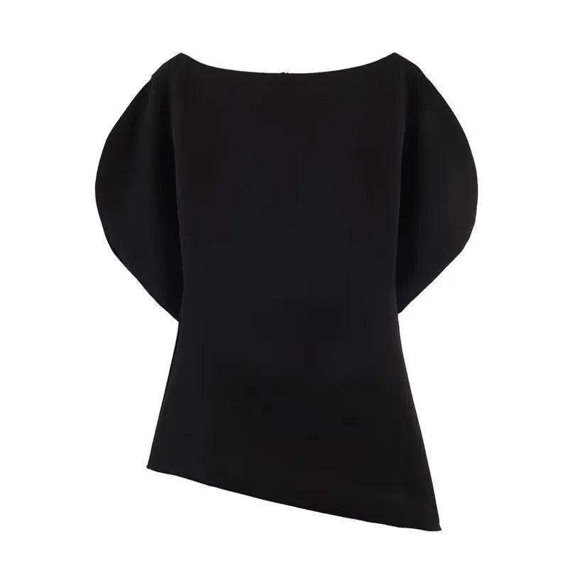 Women's Fashionable Elegant Versatile Puff Sleeve Top Women Boat Neck Puff Sleeve Hem Blouse Solid Color Slim Fit Top ASH4