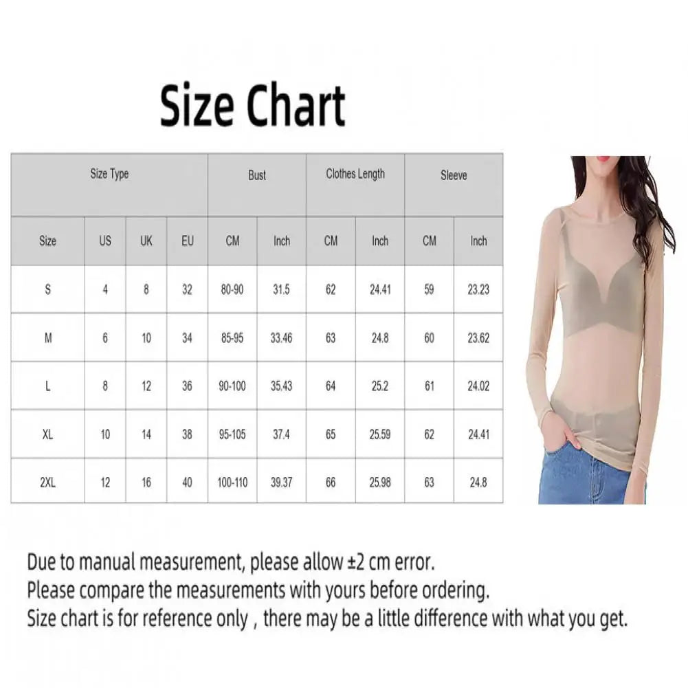 Women Mesh Bottoming Shirt See through O Neck Long Sleeve Lady Blouse Slim Fit Sexy Clear Sun Gauze Tops
