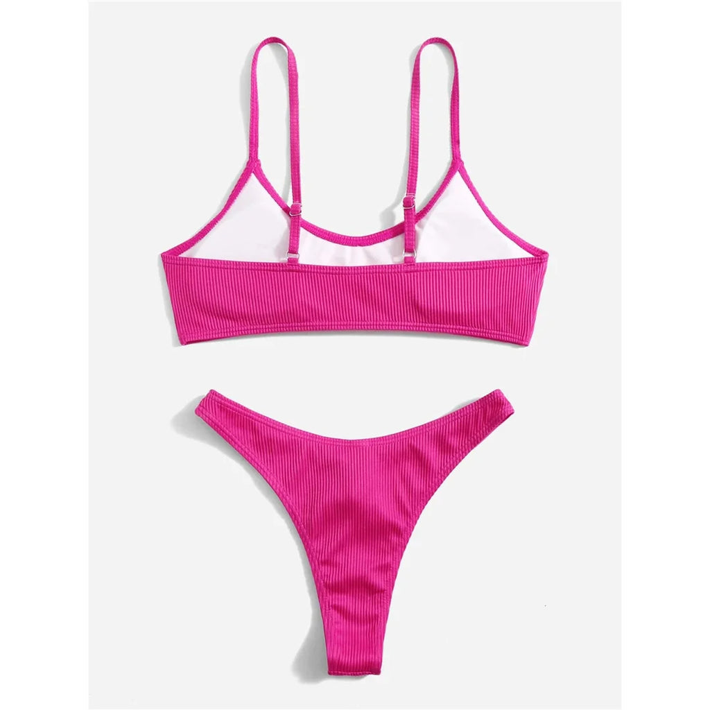 Ribbed High Leg Cut Bikini Female Swimsuit Women Swimwear Two-Pieces Bikini Set Brazilian Padded Bather Bathing Suit Swim V7126