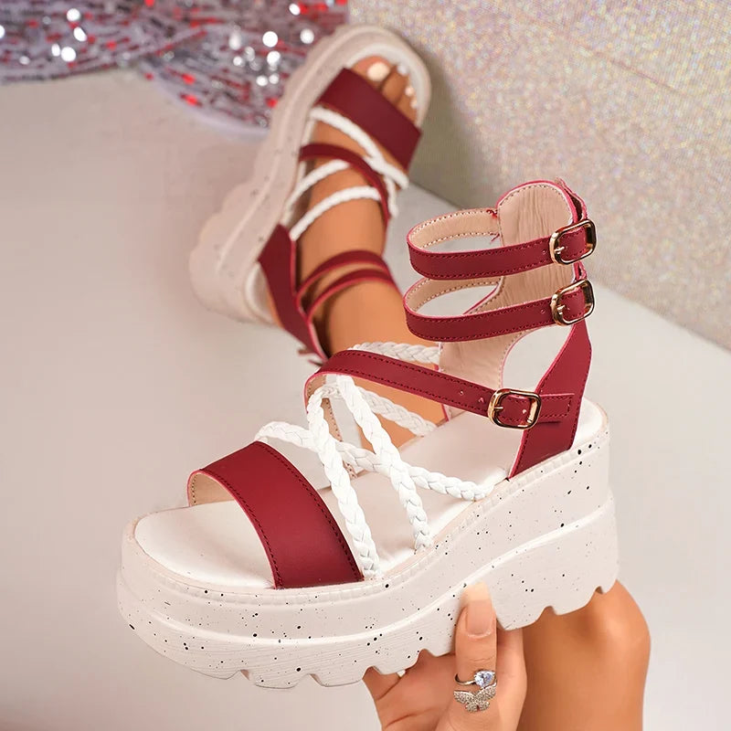 Cross Band Chunky Platform Sandals Women 2025 Summer Thick Sole Wedges Rome Sandles Woman Super High Heel Gladiator Sandalias 43