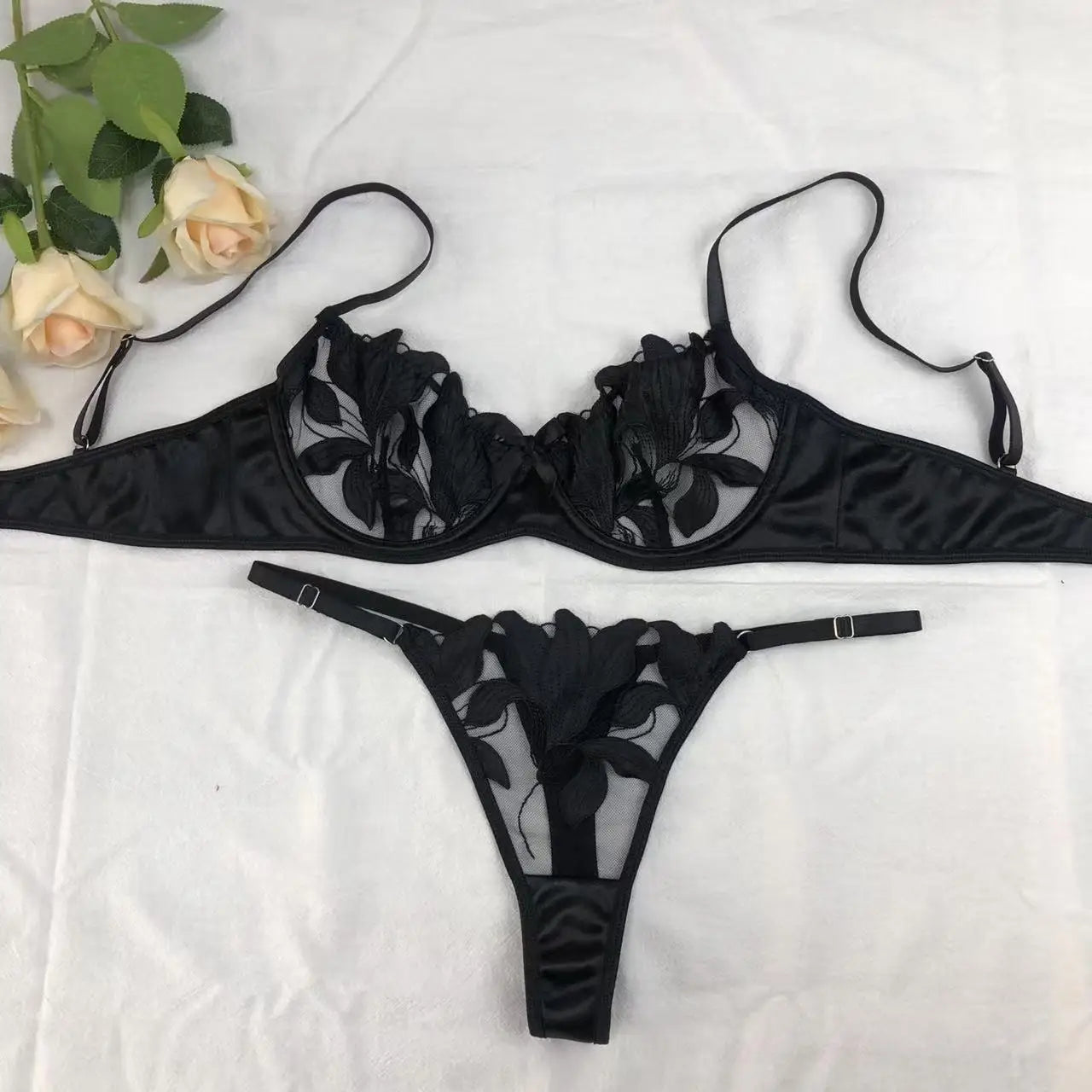 Fairy Lingerie Floral Valentine Charming Brief Panty Underwear Sexy Nighty Underwear Women See Through Bra Brief Set