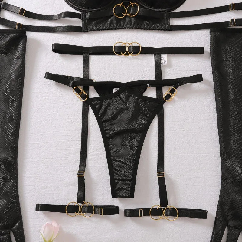 Toucheart Erotic Lingerie Hollow Seductive Shaping Bra Set Gathering Passionate Sexy Luxurious Intimate Underwear Four-piece Set