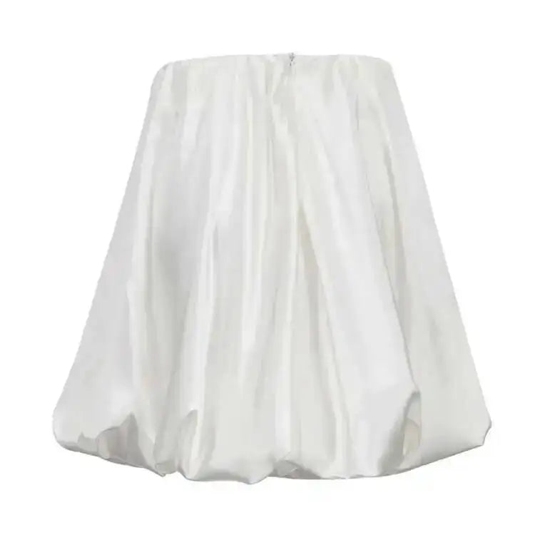 Elegant Female Casual Satin Mini Skirt Women Korean Fashion High Waist A-line Vintage White Balloon Skirt Sweet Women NTJ8