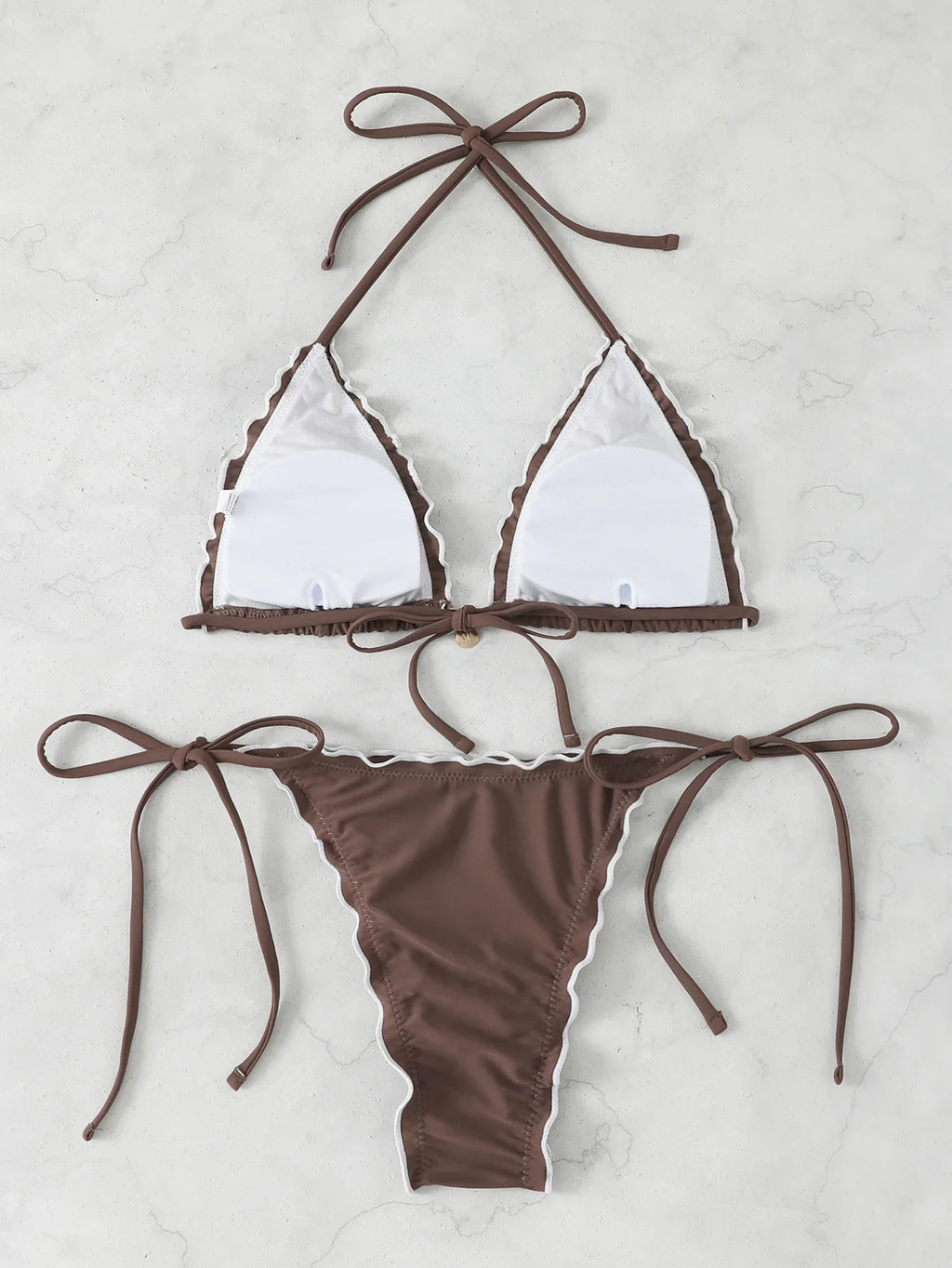 Triangle Halter String Bikinis 2026 Women Sexy Ruffle Swimsuit Solid Cherry Swimwear Female Bathers Bathing Swimming Swim Suit